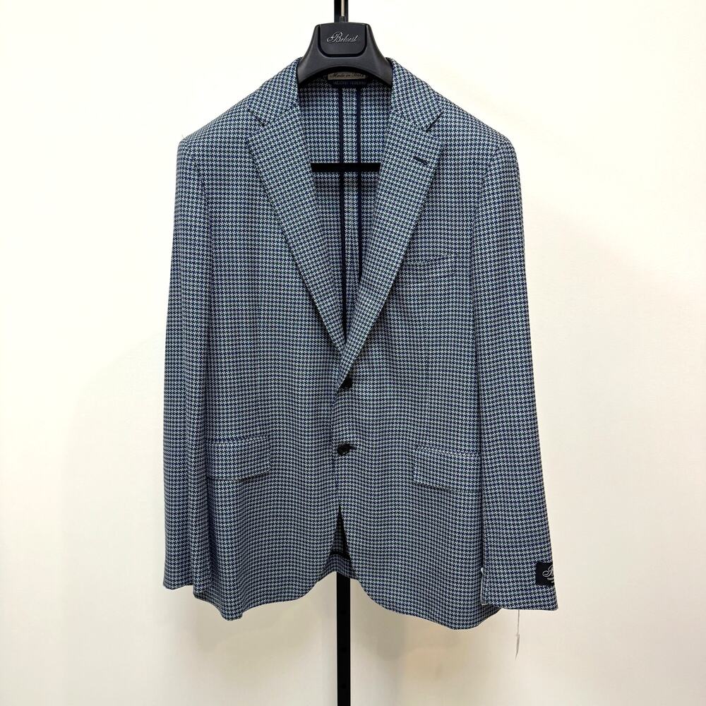 Belvest Blue Houndstooth Unstructured Sport Coat 52 NEW Super 100's Wool Blazer